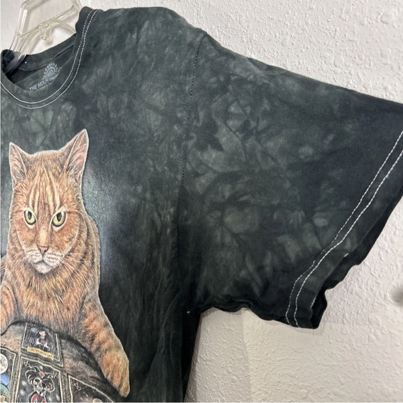 The Mountain Tarot Card Cat Reading Tie Dye Green Black T-Shirt Cotton Size Sm - Picture 5 of 10